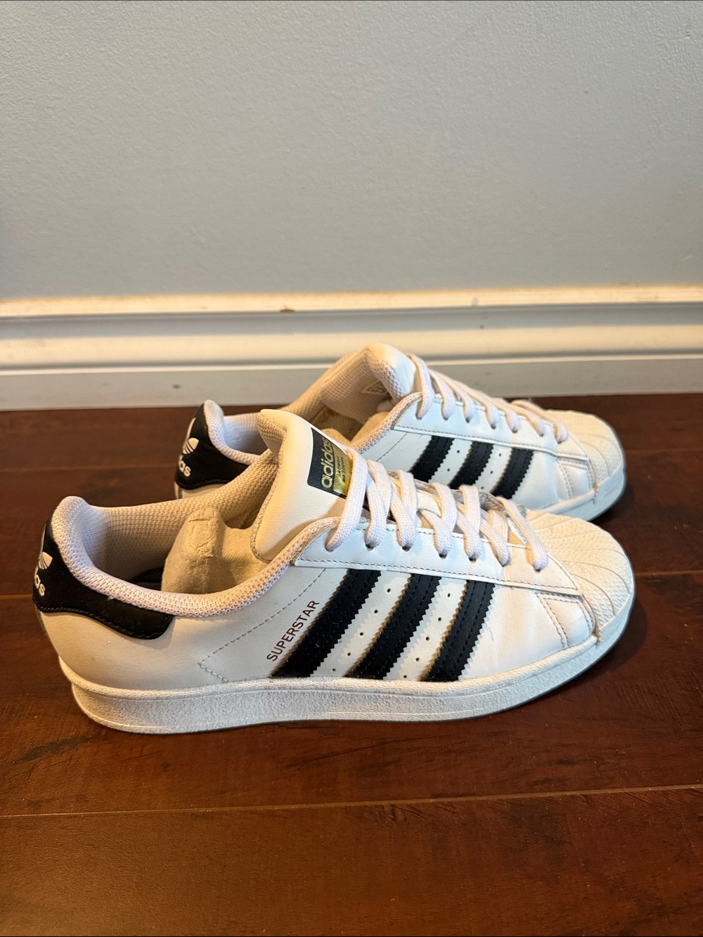 adidas Kids Superstar Sneakers in White with Black Stripes